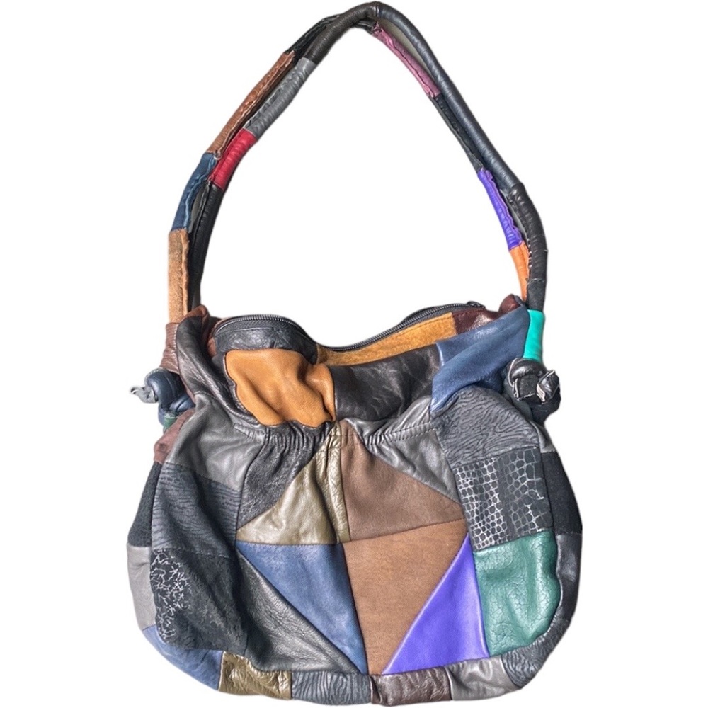 Vintage 80s Leather Patchwork Shoulder Bag